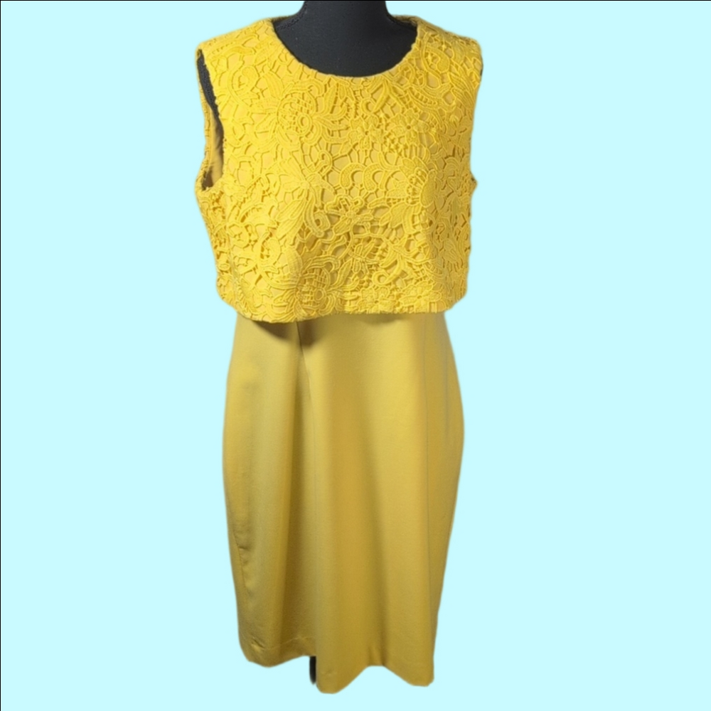 Calvin Klein Yellow Lace Midi Dress